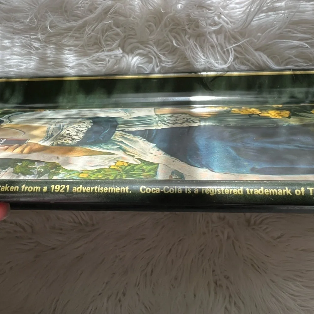 1973 Coke Tray Coca Cola Vintage Tin Rolling Serving Long Woman Glass Blue Hat